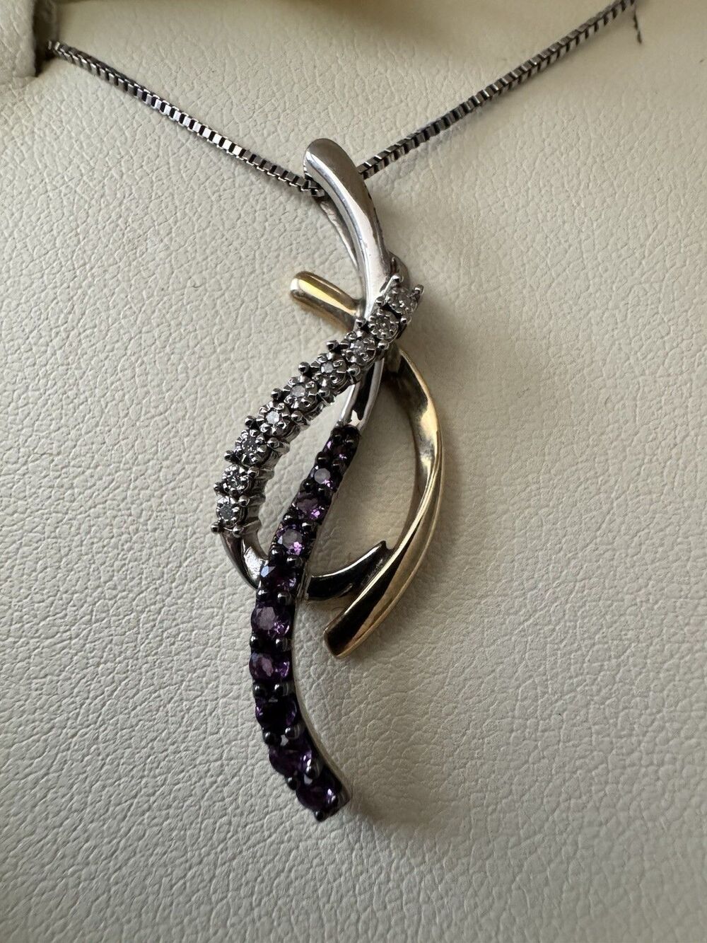 Jared Amethyst Diamond 10K Gold 925 Sterling Silver Pendant Necklace In Box